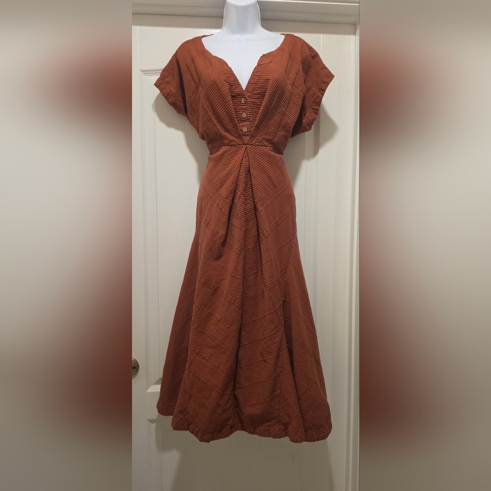 Free People Outta Here Midi Dress A Line Flowy Size Small Terracotta Rust Color